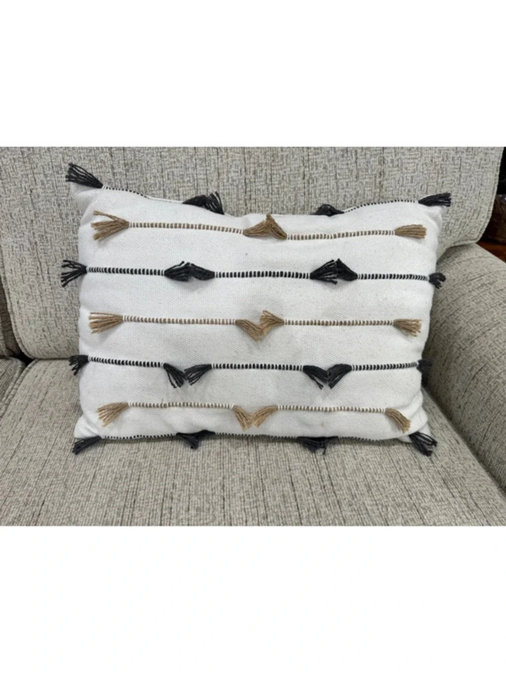 Etsy Cream Decorative Pillow 12x18 with Black and Brown Tassel Accents, Small St